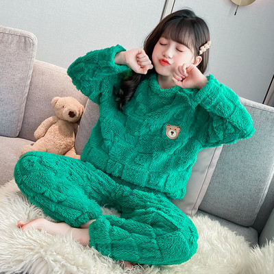 Pijamale pentru copii din două piese cu aplicație de pluș pentru fete