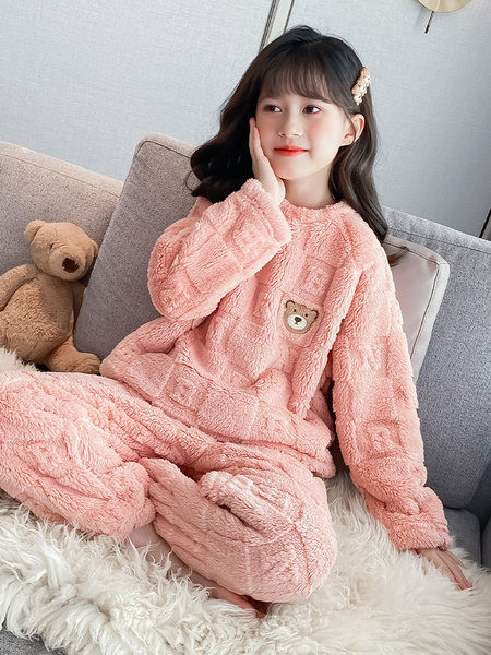 Pijamale pentru copii din două piese cu aplicație de pluș pentru fete