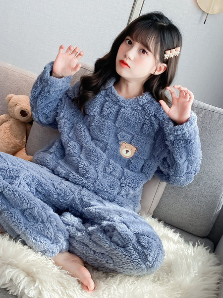 Pijamale pentru copii din două piese cu aplicație de pluș pentru fete