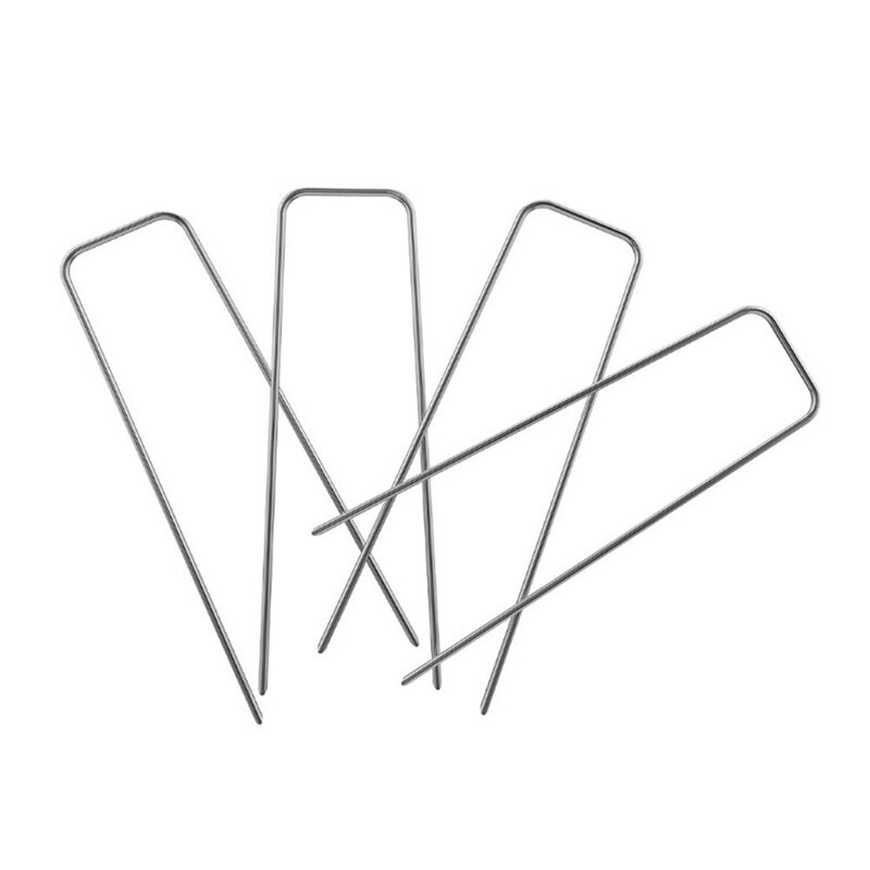 100 db nagy teherbírású U-alakú horganyzott acél kerti karók kapcsos rögzítő csapok a szövet rögzítéséhez, tájkép szövethálóhoz