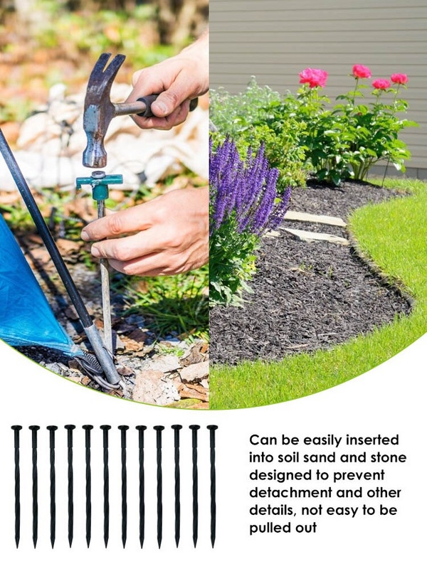 Sodo tvirtinimas įžeminamoms vinių kaiščiams Kraštovaizdžio apvadų kuoliukai Sodo veja Žemės audinys Plėvelė Krašto dangtelis Apvadų Inkaravimas Spiraliniai Kaiščiai Smaigalys