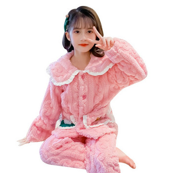 Топла плюшена пижама от две части за момичета