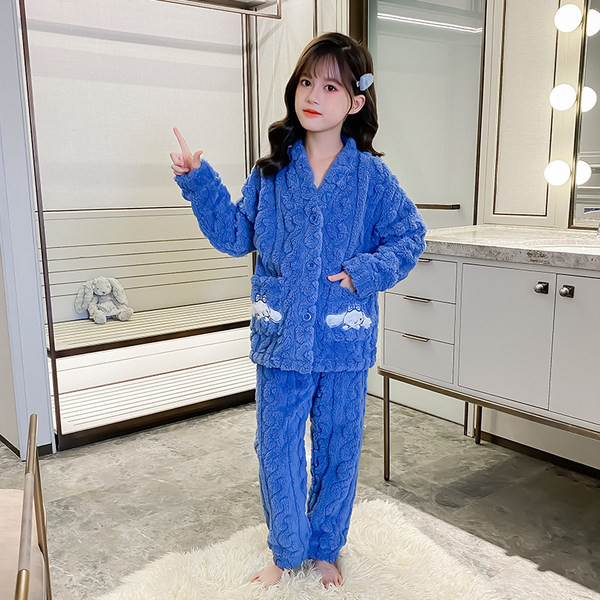 Dvojdielne jednofarebné zimné pyžamo pre dievčatá