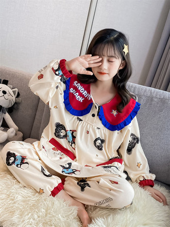 Παιδικές πιτζάμες  με μεγάλο γιακά και στάμπα για κορίτσια