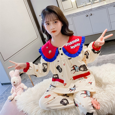 Detské dvojdielne pyžamo s veľkým golierom a potlačou pre dievčatá