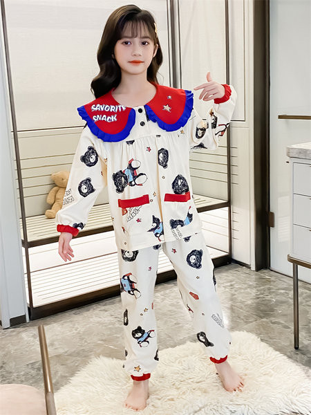 Detské dvojdielne pyžamo s veľkým golierom a potlačou pre dievčatá