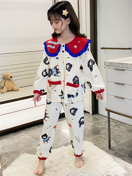 Detské dvojdielne pyžamo s veľkým golierom a potlačou pre dievčatá