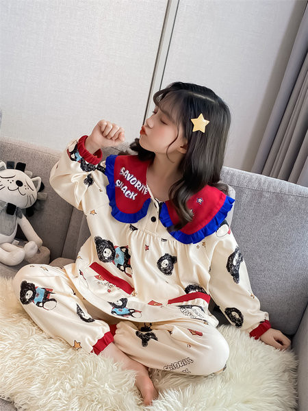 Detské dvojdielne pyžamo s veľkým golierom a potlačou pre dievčatá