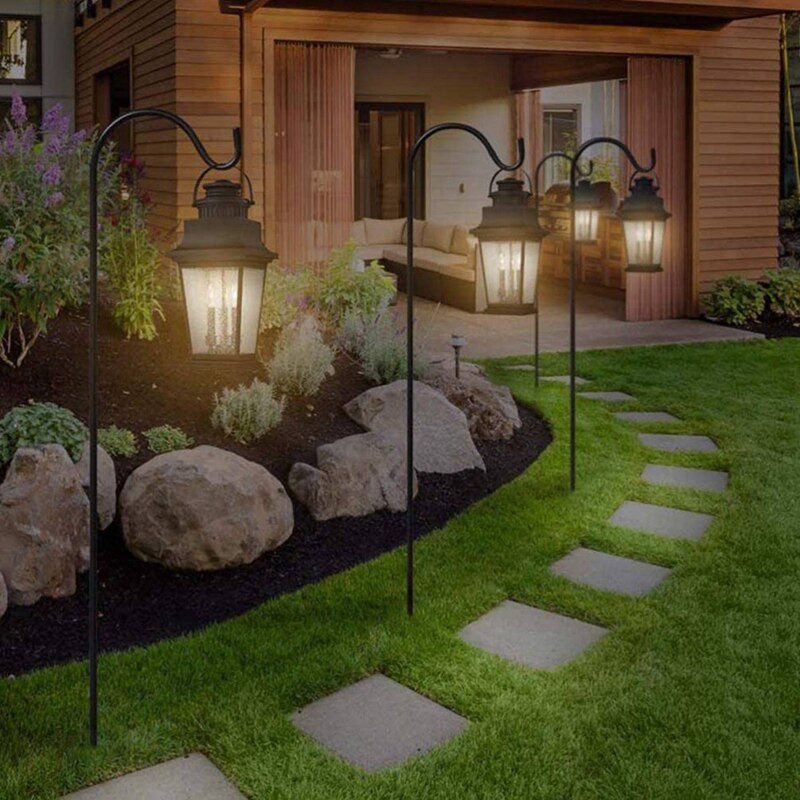 2 ks pastierskych hákov, záhradný kolík odolný voči hrdzi, kovový stojan na rastliny, vešiak na kŕmidlo pre vtáky, 120 x 10 x 1 cm a 80,5 x 10 x 1 cm