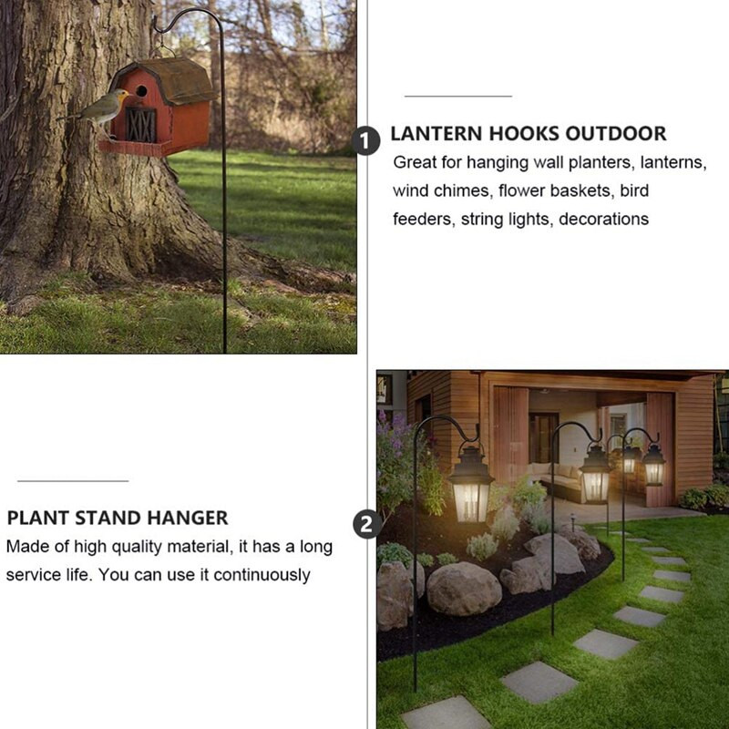 2 ks pastierskych hákov, záhradný kolík odolný voči hrdzi, kovový stojan na rastliny, vešiak na kŕmidlo pre vtáky, 120 x 10 x 1 cm a 80,5 x 10 x 1 cm