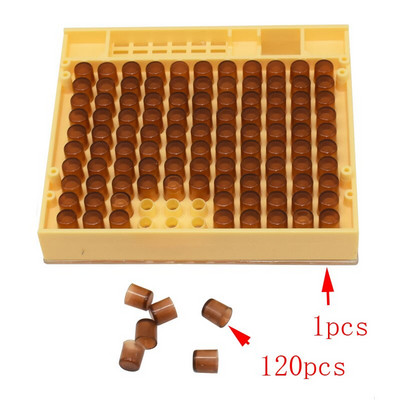 Včelárska súprava na odchov kráľovnej, 120x hnedé bunkové poháre, systém pohárov a lariev, nástroje na odchov kráľovnej, systém plastových klietok s nikotínovou klietkou.