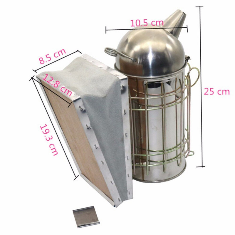 Ručná udiareň z nehrdzavejúcej ocele s rozprašovačom dymu na včelí úľ s koženým plynovým vakom, včelárske vybavenie, nástroj 1 ks