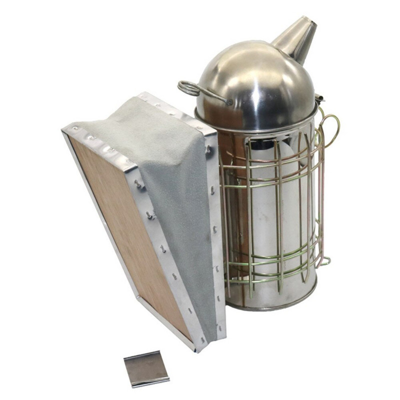 Ručná udiareň z nehrdzavejúcej ocele s rozprašovačom dymu na včelí úľ s koženým plynovým vakom, včelárske vybavenie, nástroj 1 ks