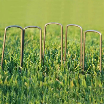 50 бр. Тежкотоварни U-образни градински колове Щифтове Поцинковани пейзажни скоби за закрепване на ландшафтен плат Напоителни тръби