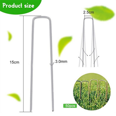50 ks záhradných kolíkov v tvare U s vysokou nosnosťou, pozinkovaných záhradných sponiek na ukotvenie zavlažovacích hadíc z tkaniny.