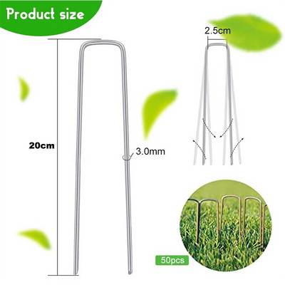 50 ks záhradných kolíkov v tvare U s vysokou nosnosťou, pozinkovaných záhradných sponiek na ukotvenie zavlažovacích hadíc z tkaniny.