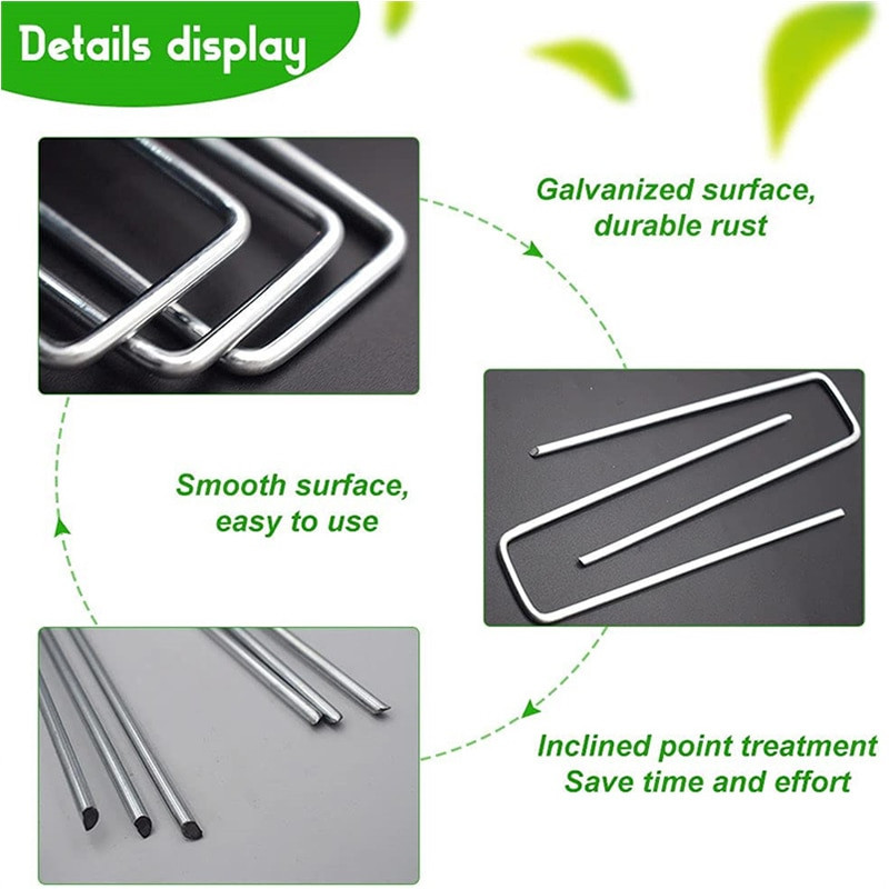 50 ks záhradných kolíkov v tvare U s vysokou nosnosťou, pozinkovaných záhradných sponiek na ukotvenie zavlažovacích hadíc z tkaniny.