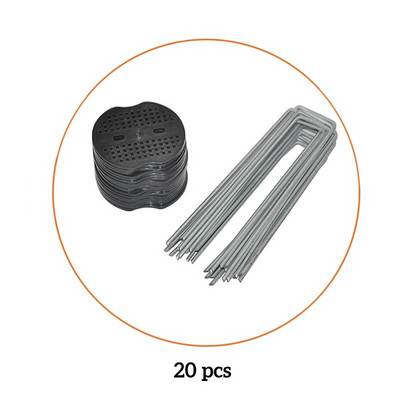 20 ks 6-palcových záhradných kolíkov v tvare U, záhradné sponky s 20 tesneniami na upevnenie vonkajšieho potrubia z umelej trávy odolnej voči tráve