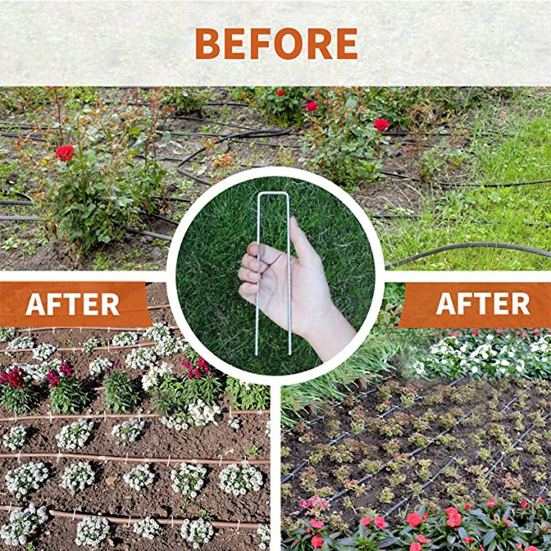 20 ks 6-palcových záhradných kolíkov v tvare U, záhradné sponky s 20 tesneniami na upevnenie vonkajšieho potrubia z umelej trávy odolnej voči tráve
