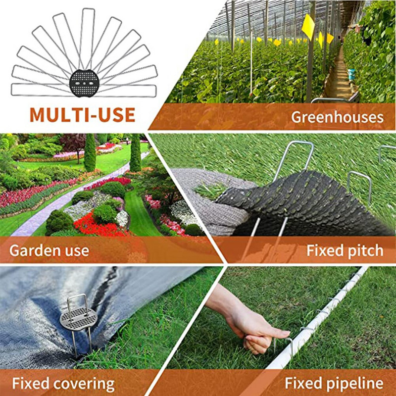 20 ks 6-palcových záhradných kolíkov v tvare U, záhradné sponky s 20 tesneniami na upevnenie vonkajšieho potrubia z umelej trávy odolnej voči tráve