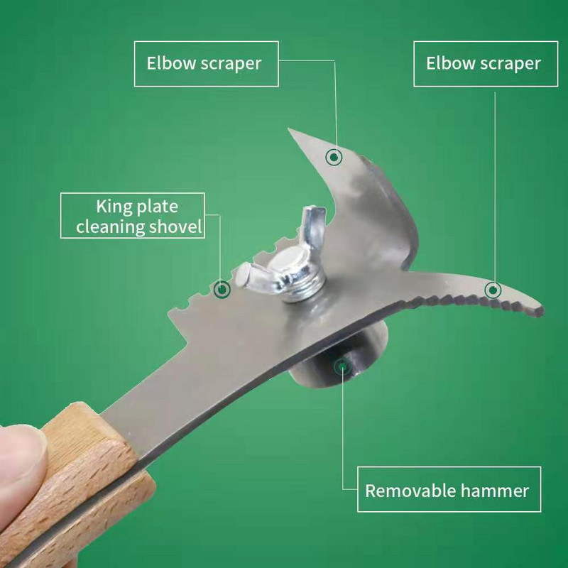 Multifunkčná škrabka na včelí úľ, sedemúčelová včelárska škrabka, včelárske nástroje s drevenou rukoväťou z nehrdzavejúcej ocele