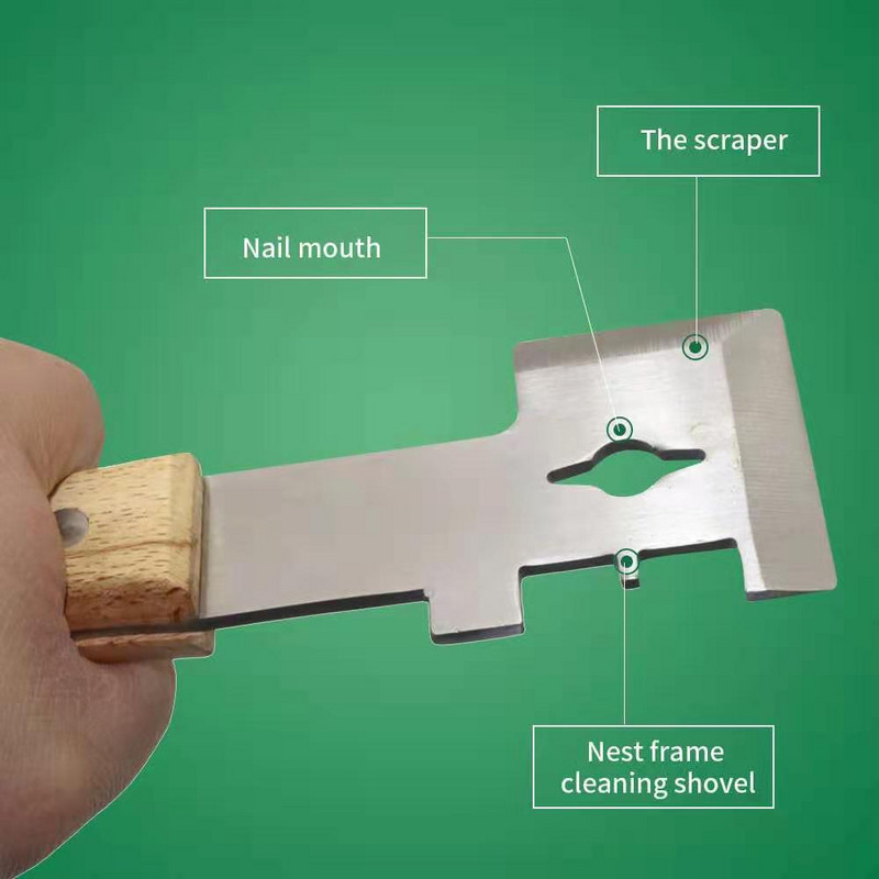 Multifunkčná škrabka na včelí úľ, sedemúčelová včelárska škrabka, včelárske nástroje s drevenou rukoväťou z nehrdzavejúcej ocele