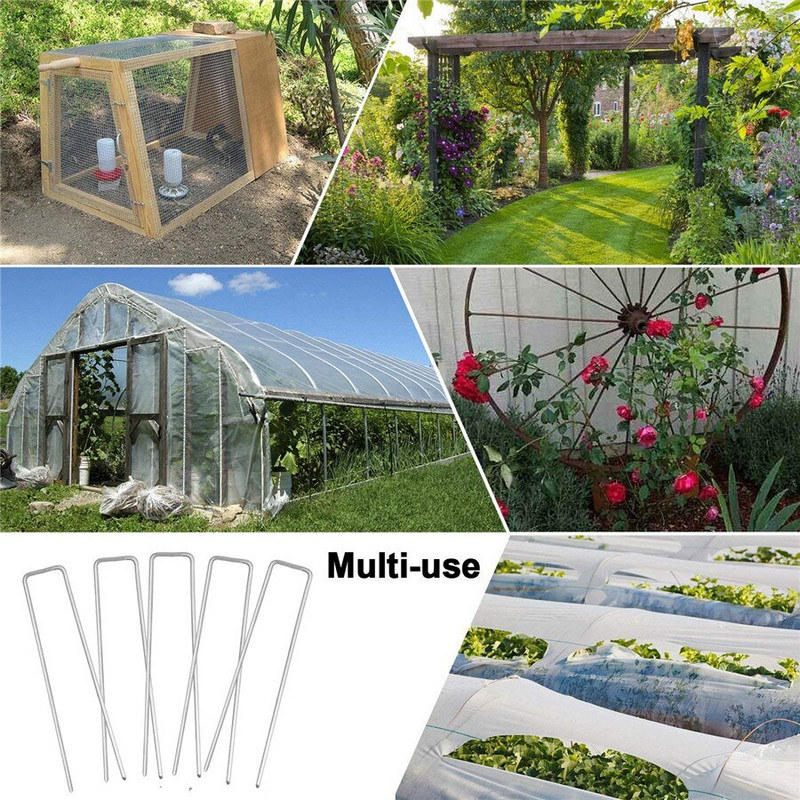 100 vnt Vejos sodas U formos nagai Spygliai Inkarai dirbtinei žolei Tvirtinti tvoras Plėvelė, apsauganti nuo piktžolių, cinkuota grunto vinys