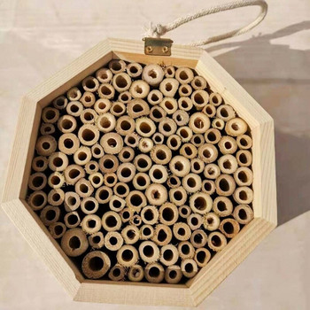 K5DC Bee Hive Bamboo Tube Bee Hotel for Solitary Bees Προσελκύστε τις μέλισσες στον κήπο Ξύλινη κυψέλη μελισσών για πασχαλίτσες Carpenter Bee House