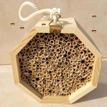 K5DC Пчелен кошер Бамбукова тръба Пчелен хотел за самотни пчели Привличане на пчели в градината Дървен пчелен кошер за калинки Дърводелска пчелна къща