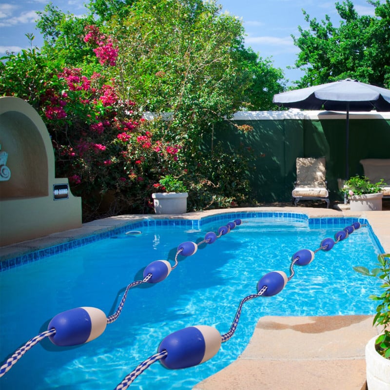 18,04 pėdų plaukimo baseino juostos linijos virvė Saugi baseino skirstytuvo virvė ir plūduriuojantis baseino priedai su surinktais nerūdijančio plieno kabliais