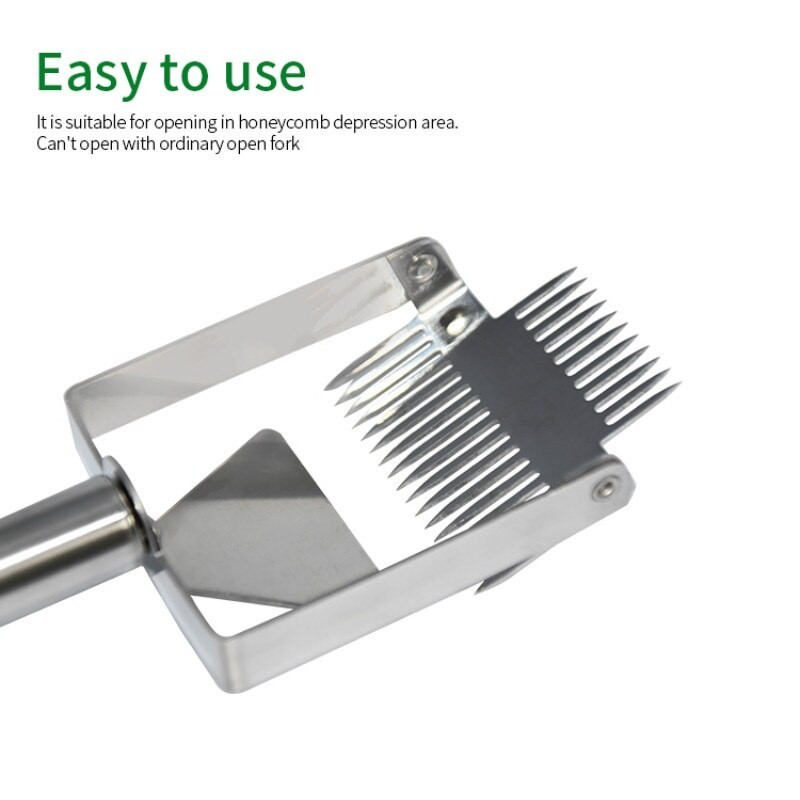 Včelársky nôž z nehrdzavejúcej ocele, vidlička na odviečkovanie úľov, škrabka na lopatu, vidlička na med, hrebeň na med, dvojitá ihla, škrabka na včely.