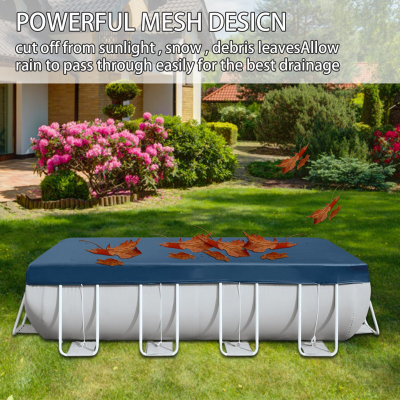 Kryt na záhradný bazén, obdĺžnikový kryt na bazén, odolný voči prachu, dažďu, UV žiareniu, PVC plachta 389x184x20