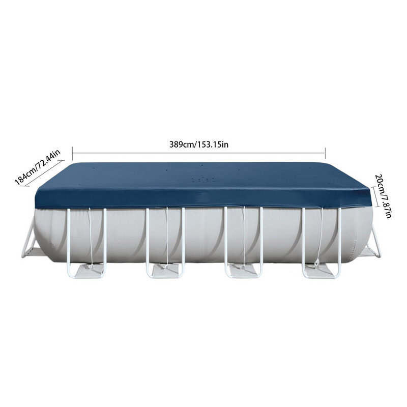 Kryt na záhradný bazén, obdĺžnikový kryt na bazén, odolný voči prachu, dažďu, UV žiareniu, PVC plachta 389x184x20