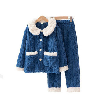 Детска пижама от две части с копчета и джоб за момичета