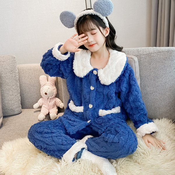 Vaikiška dviejų dalių pižama su sagomis ir kišenėle mergaitėms