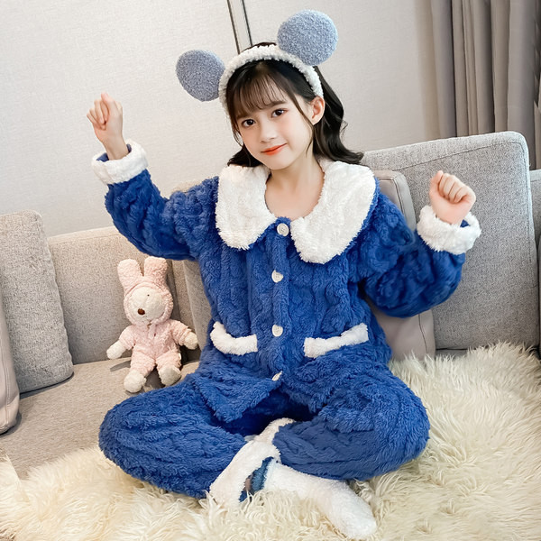 Vaikiška dviejų dalių pižama su sagomis ir kišenėle mergaitėms