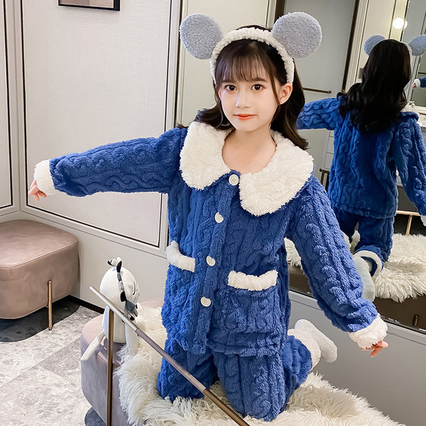 Vaikiška dviejų dalių pižama su sagomis ir kišenėle mergaitėms