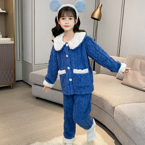 Vaikiška dviejų dalių pižama su sagomis ir kišenėle mergaitėms