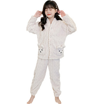 Детска пижама плюш за момичета с копчета от две части