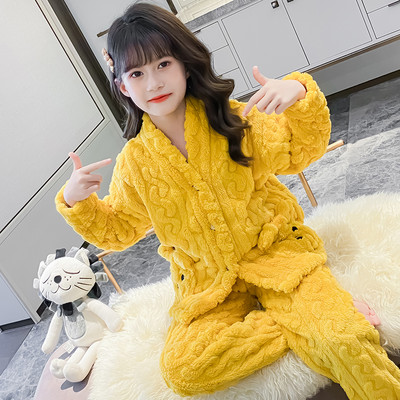 Detské dvojdielne plyšové pyžamo na gombíky pre dievčatá