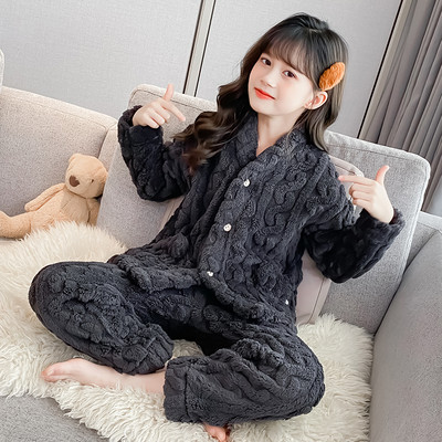 Detské dvojdielne plyšové pyžamo na gombíky pre dievčatá