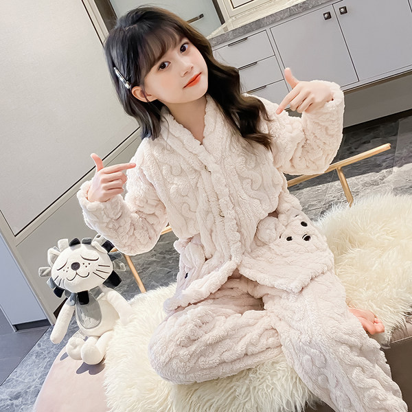 Detské dvojdielne plyšové pyžamo na gombíky pre dievčatá