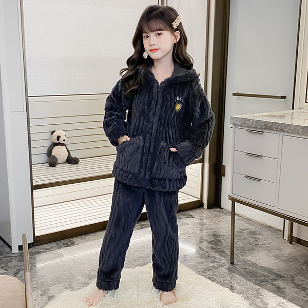 Παιδική βελούδινη πιτζάμες  με φερμουάρ και τσέπη για κορίτσια