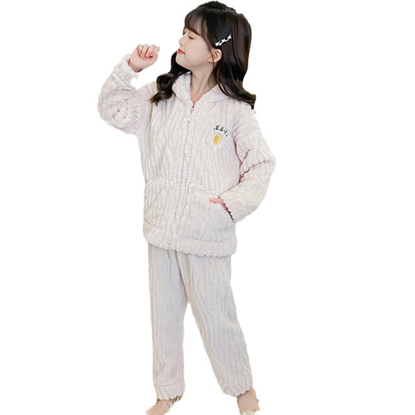 Παιδική βελούδινη πιτζάμες  με φερμουάρ και τσέπη για κορίτσια