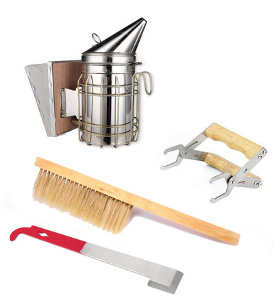 4 ks/sada Najpredávanejšia nová sada včelárskych nástrojov, rozprašovač dymu, zdvíhanie úľov, slezina a škrabka na včely