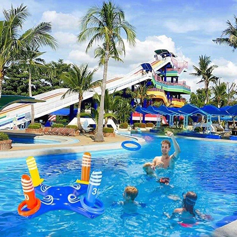 Nafukovacie hračky do bazéna s hodom krúžkom so 6 ks krúžkov, plávajúci bazén, vodný plávajúci hádzací krúžok