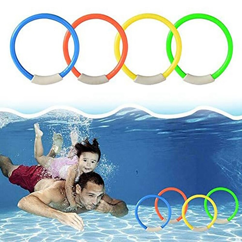 Potápačské krúžky, hračkárske krúžky do bazéna, balenie 4 kusov, hračky pre deti, plastové potápačské krúžky, farebné potápačské krúžky do bazéna, potápačský tréning
