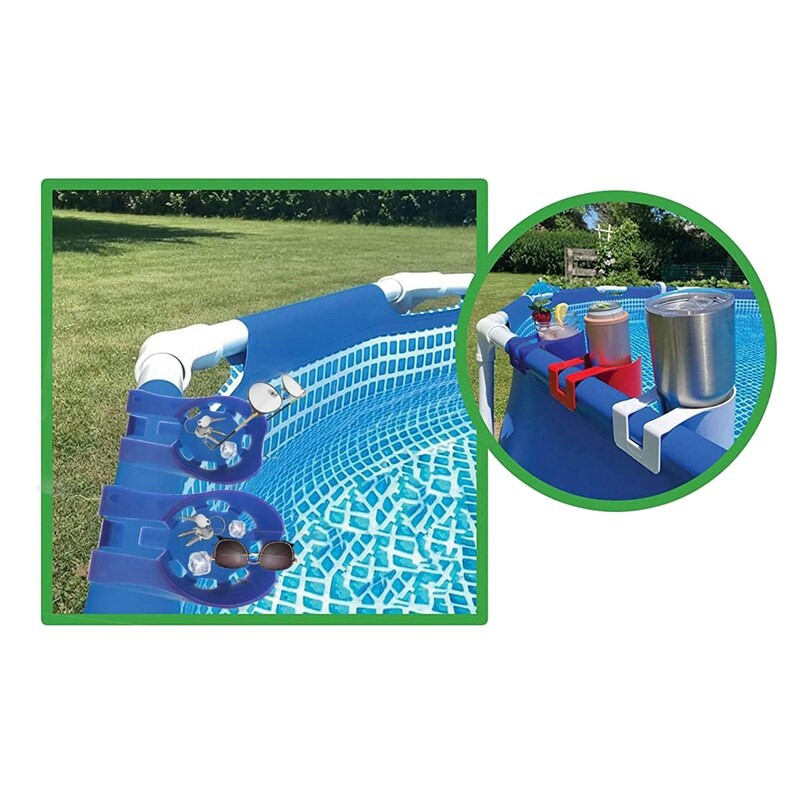 Držiak na poháre k bazénu, 4 kusy, nadzemný držiak na nápoje pri bazéne, držiak na nápoje bez rozliatia, držiak na telefón pri bazéne, držiak na poháre (modrý)