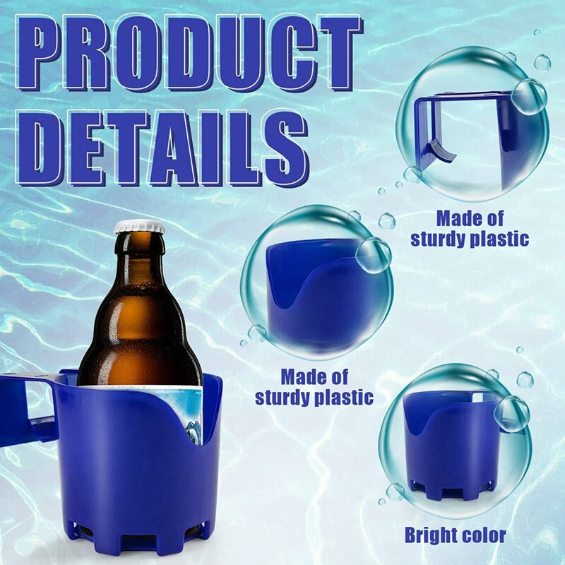 Držiak na poháre k bazénu, 4 kusy, nadzemný držiak na nápoje pri bazéne, držiak na nápoje bez rozliatia, držiak na telefón pri bazéne, držiak na poháre (modrý)