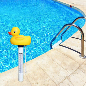 Плаващ термометър за животни за плувни басейни, спа хидромасажна вана F/C дисплей (жълто пате)